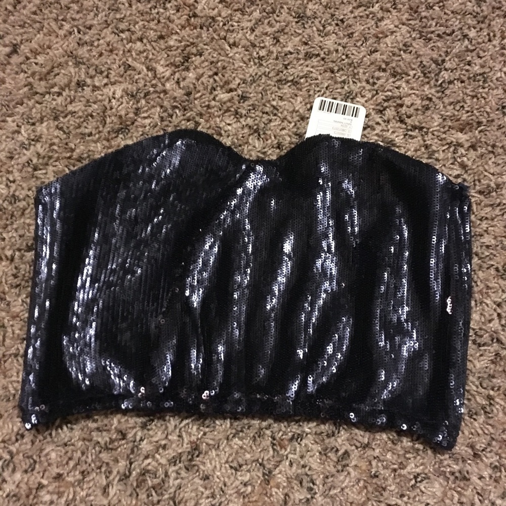 Sequin crop strapless top